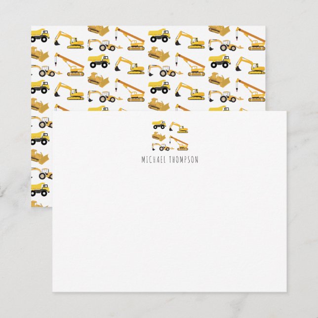 Personalised Construction Trucks Children's Card (Front/Back)