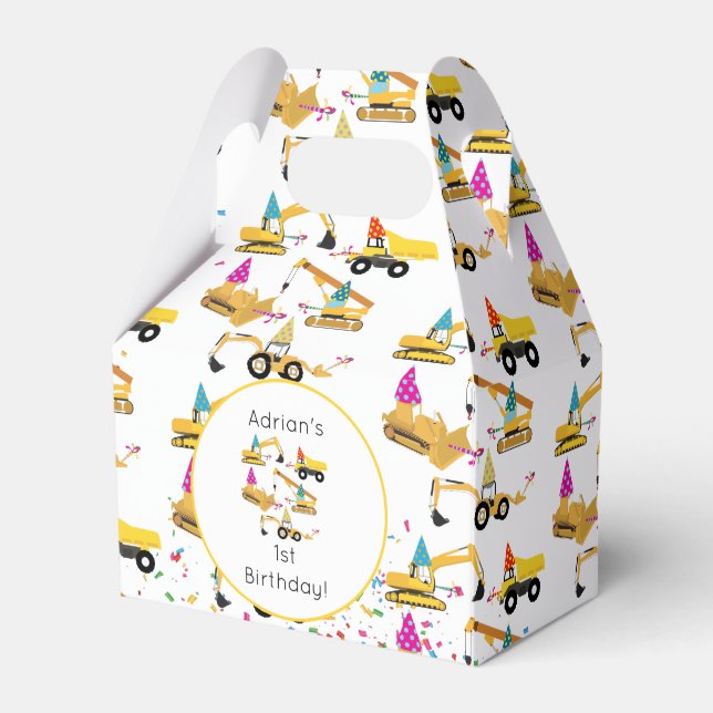 Personalised Construction Trucks Party Birthday Favour Box (Front Side)