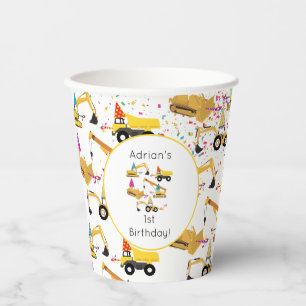 Personalised Construction Trucks Party Birthday  Paper Cups