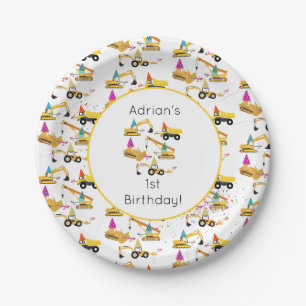 Personalised Construction Trucks Party Birthday Paper Plate