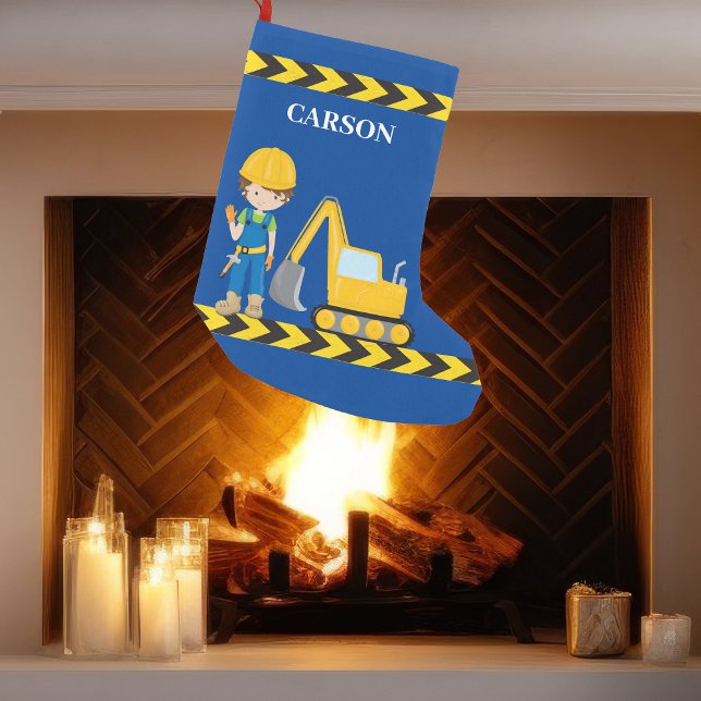 Personalised Construction Vehicle Boy Blue Kids Small Christmas Stocking (Creator Uploaded)