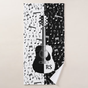 Personalised contemporary guitar design in black a bath towel set