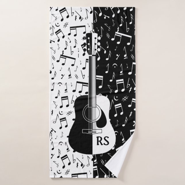 Personalised contemporary guitar design in black a bath towel set (Bath Towel)
