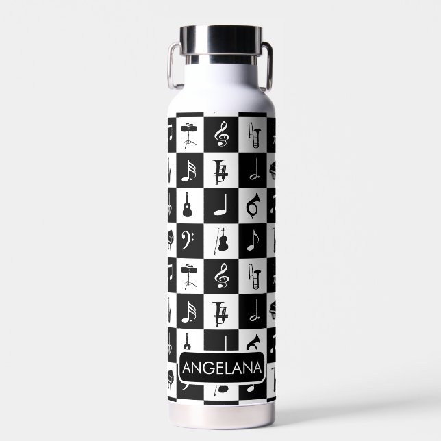Personalised contemporary music design water bottle (Front)