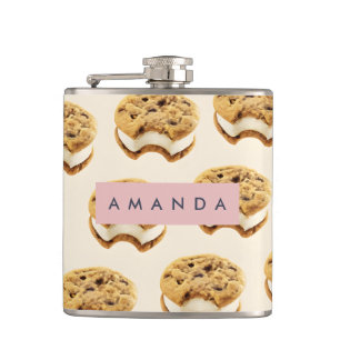 Personalised Cookie Ice Cream Sandwich Pattern Hip Flask