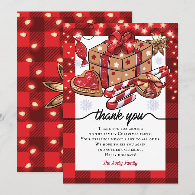 Personalised Cookies and Cocoa Christmas Party Thank You Card (Front/Back)