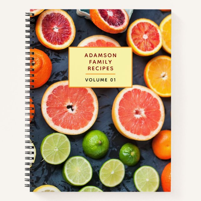 Personalised Cooking Book. | Orange Citrus Recipe  Notebook (Front)