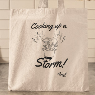 Personalised Cooking Up A Storm Funny Foodie Chef Tote Bag