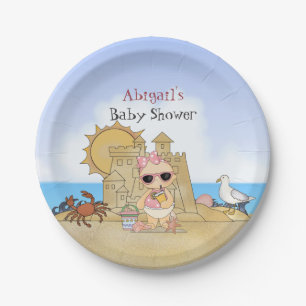 Personalised Cool Beach Baby Shower Plates ~ Girls