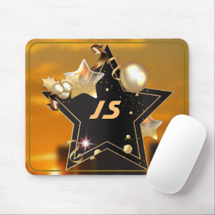 Personalised Cool Black Gold Metallic Stars Gamer Mouse Mat