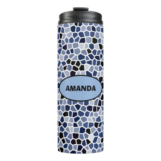 Personalised COOL Blue Stained Glass Pattern Thermal Tumbler (Front)