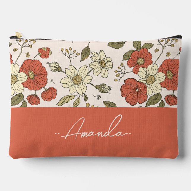 Personalised cool calligraphy floral pattern Pink Accessory Pouch (Front)