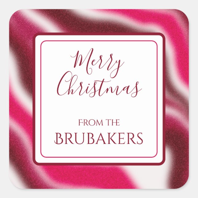 Personalised Cool Candy Cane Red Modern Christmas Square Sticker (Front)
