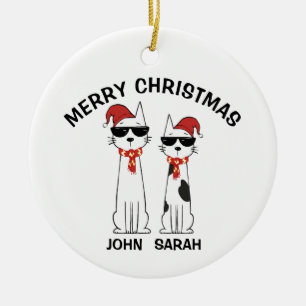 Personalised Cool Cat Merry Christmas Ceramic Tree Decoration