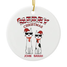 Personalised Cool Cat Striped Merry Christmas