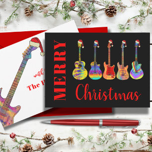 Personalised Cool Christmas Guitar Santas Holiday Card