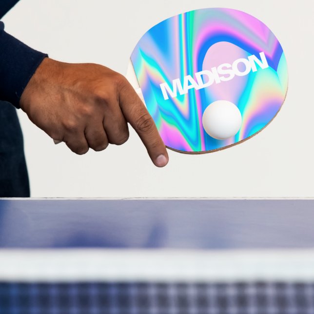 Personalised Cool Cute Name Holographic Wave Ping Pong Paddle (Insitu)