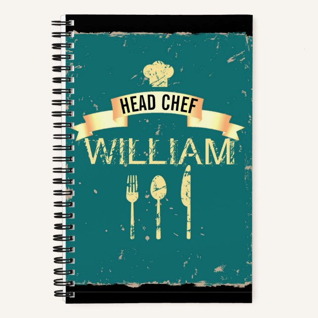 Personalised cool Head Chef recipe book for men (Front)
