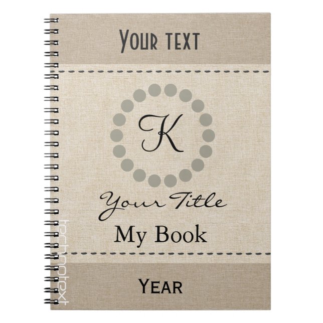 Personalised Cool Monogram  Linen Look Notebook (Front)