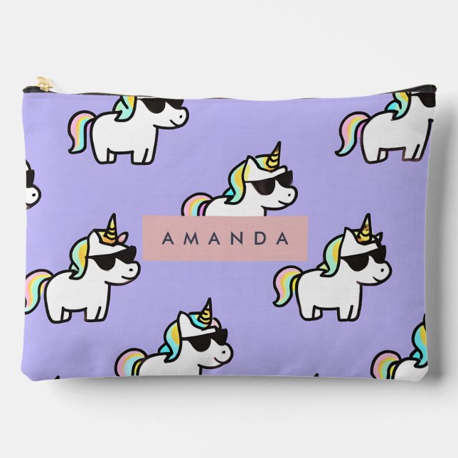 Personalised Cool Rainbow Unicorn Pattern Accessory Pouch (Front)