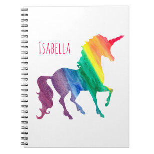 Personalised Cool Rainbow Unicorn Watercolor Girly Notebook
