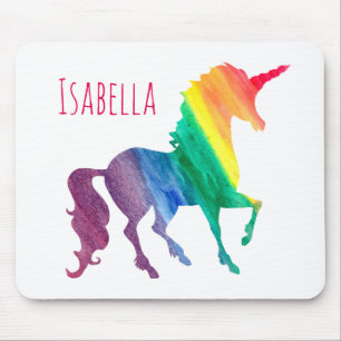 Personalised Cool Rainbow Unicorn Watercolor Kids Mouse Mat