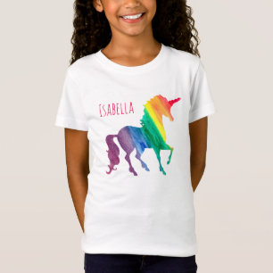 Personalised Cool Rainbow Unicorn Watercolor Kids T-Shirt