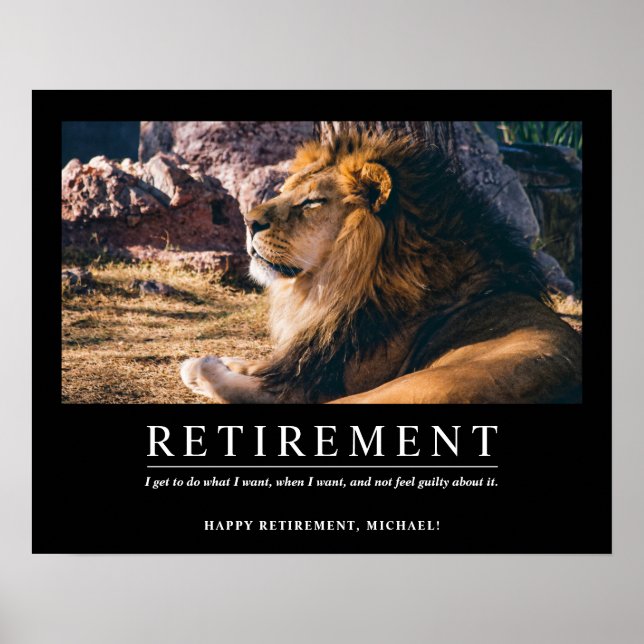 Personalised Cool Relaxing Lion Custom Retirement Poster (Front)