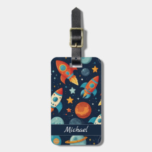 Personalised Cool Rocket Ship Space and Planets   Luggage Tag