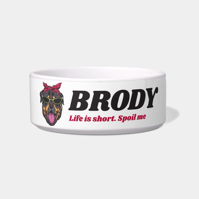 Personalised Cool Rottweiler Dog Lover Custom Name Bowl (Front)