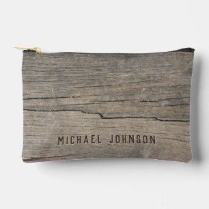 Personalised Cool Rustic Wood Texture Accessory Pouch