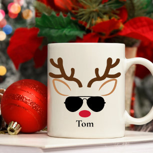Personalised Cool Sunglass Reindeer Christmas Mug