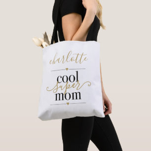 Personalised Cool Super Mum Black And Gold Tote Bag