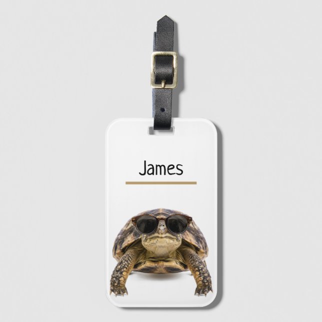 Personalised Cool Tortoise Luggage Name Tag (Front Vertical)