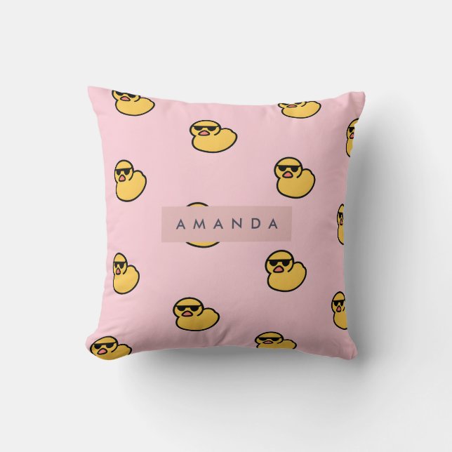 Personalised Cool Yellow Rubber Duck Pattern Cushion (Front)