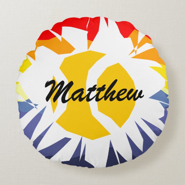 Personalised cool yellow tennis ball custom name round cushion (Front)