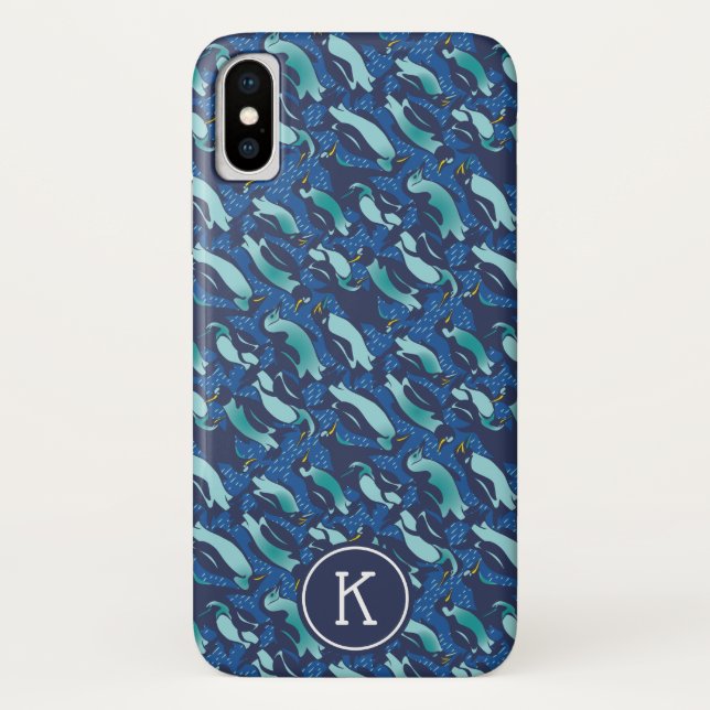 Personalised COOLEST Navy Blue Allover Penguin Case-Mate iPhone Case (Back)