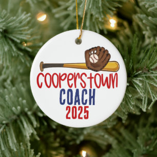 Personalised Cooperstown Baseball Coach Thank You Ceramic Tree Decoration