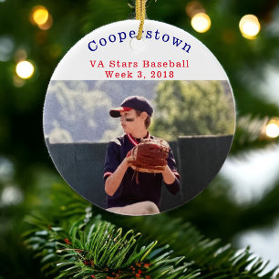 Personalised Cooperstown Baseball Player Photo Ceramic Tree Decoration