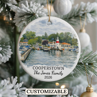 Personalised Cooperstown Ornament, Custom New York Ceramic Tree Decoration