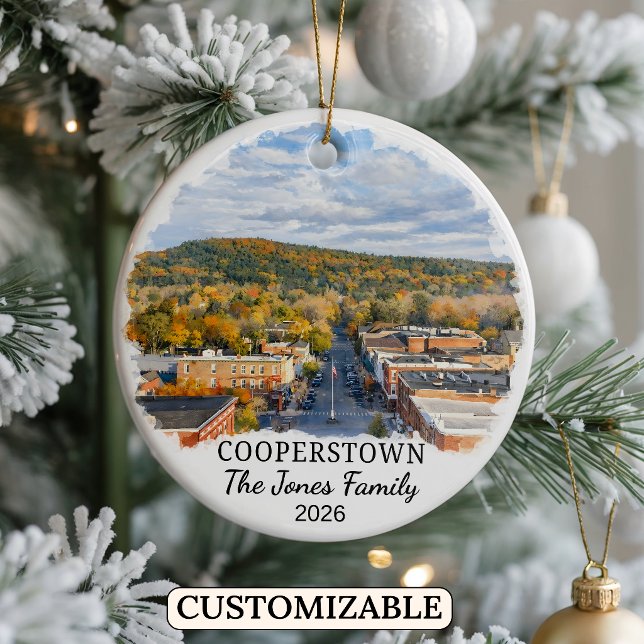 Personalised Cooperstown Ornament, Custom New York Ceramic Tree Decoration (Creator Uploaded)