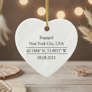Personalised Coordinates Photo Engagement Ceramic Tree Decoration