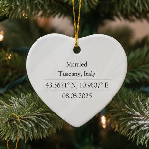 Personalised Coordinates Photo Married Ceramic Tree Decoration