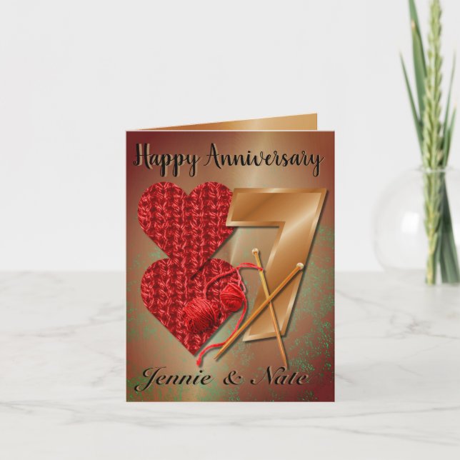 Personalised Copper And Wool 7 Year Anniversary Card (Front)