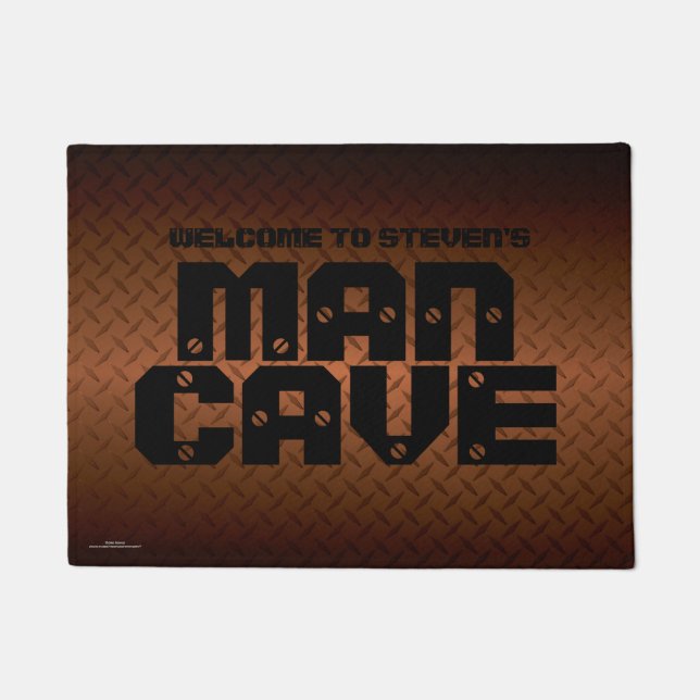 Personalised Copper Diamond Plate Pattern Man Cave Doormat (Front)
