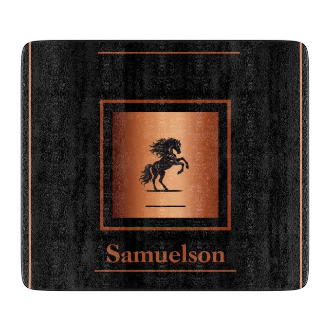 Personalised Copper-Embellished Equestrian Cutting Board (Front)