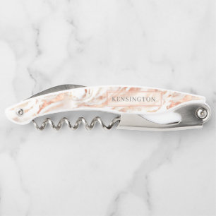 Personalised Copper Rose Gold Metallic Marble Corkscrew