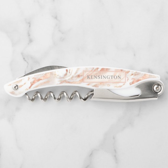 Personalised Copper Rose Gold Metallic Marble Corkscrew (Back)