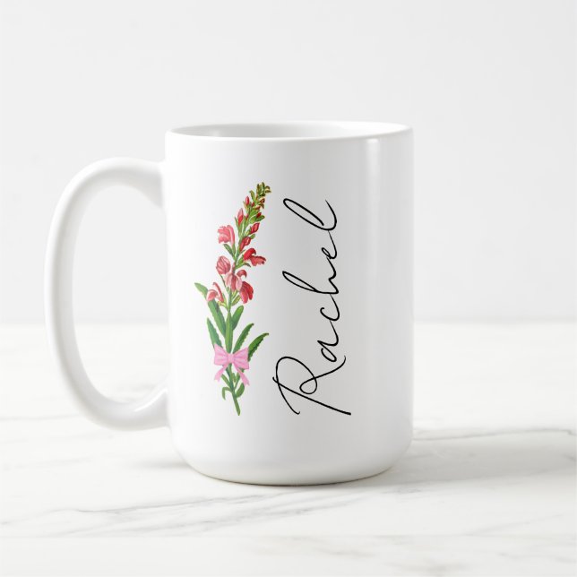 Personalised Coquette Birth Flower Mug, Custom Flo Coffee Mug (Left)