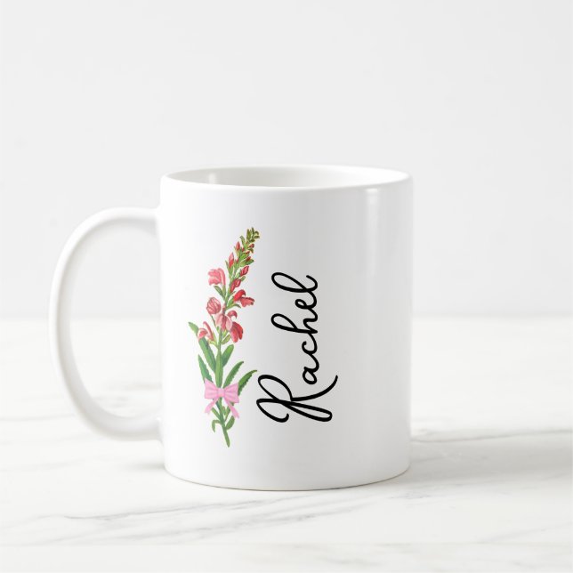 Personalised Coquette Birth Flower Mug, Custom Flo Coffee Mug (Left)